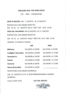 Calendario chiusure estive