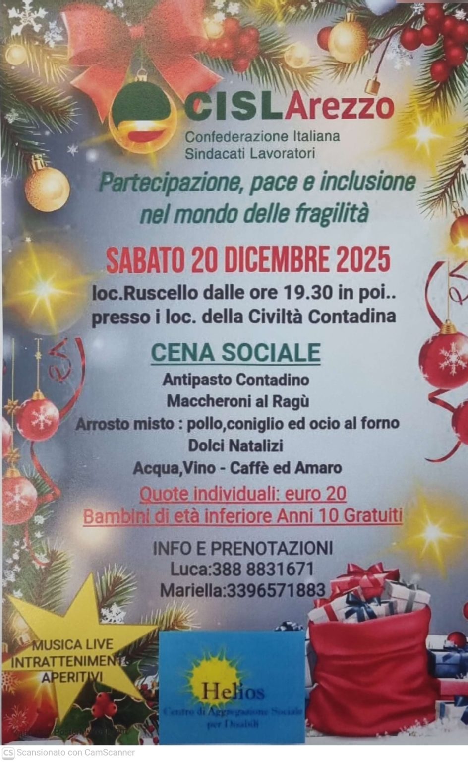 20 dicembre 2025: cena di Natale Cisl Arezzo